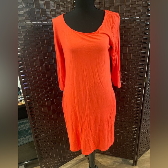 Old Navy Coral Jersey Knit Stretch Cotton Midi Dress with Pockets. - Picture 2 of 6